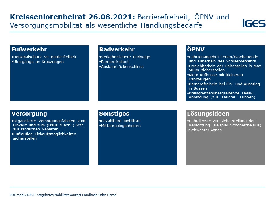 Barrierefreiheit, ÖPNV und Versorgungsmobilität als wesentliche Handlungsbedarfe